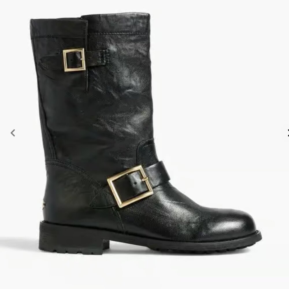 Jimmy Choo Leather Mid-Calf Moto Boots 37.5